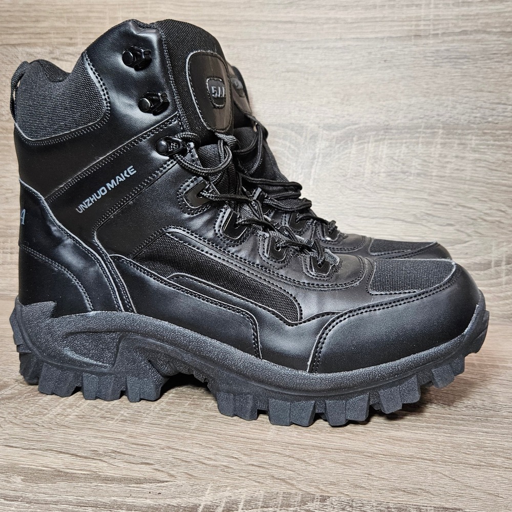 UNZHUO MAKE 5.AA Mens Black Tactical Combat Boots Side Zip Work‎ Hiking Size 13